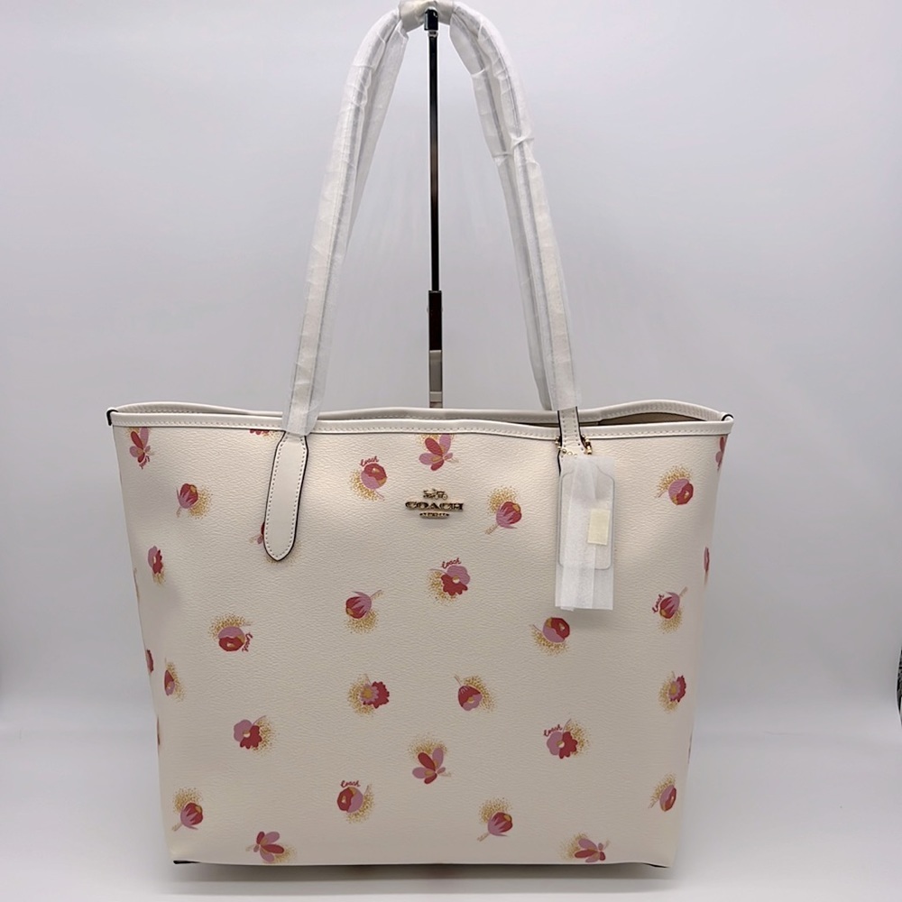 Coach City Tote With Pop Floral Print Gold/Chalk Multi